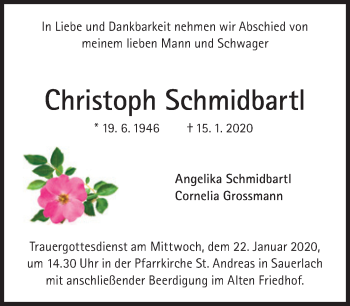 Traueranzeige von Christoph Schmidbartl von Süddeutsche Zeitung