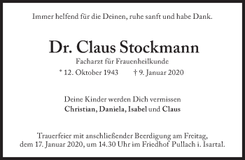 Traueranzeige von Claus Stockmann von Süddeutsche Zeitung
