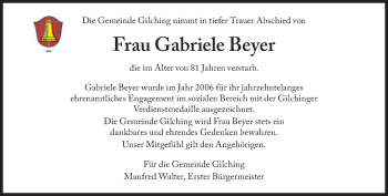 Traueranzeige von Gabriele Beyer von Süddeutsche Zeitung