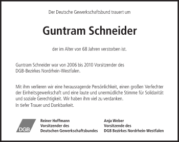 Traueranzeige von Guntram Schneider von Süddeutsche Zeitung