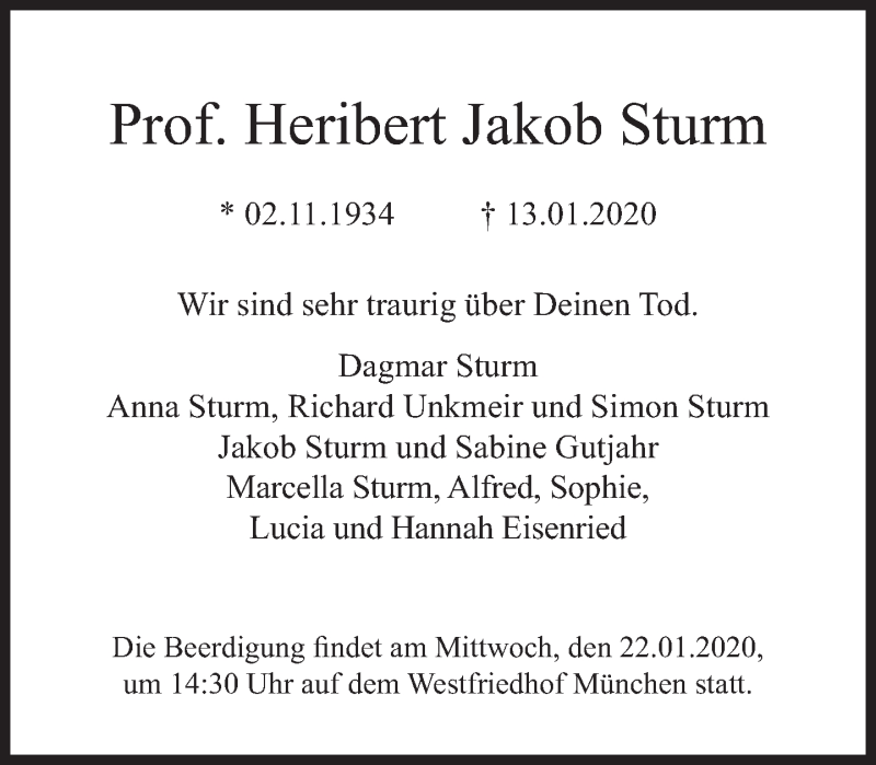 Anzeige von  Heribert Jakob Sturm
