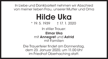 Traueranzeige von Hilde Uka von Süddeutsche Zeitung