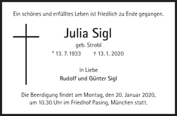 Traueranzeige von Julia Sigl von Süddeutsche Zeitung