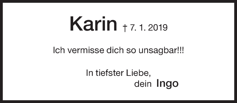  Traueranzeige für Karin Fried-Hoffmann vom 11.01.2020 aus Süddeutsche Zeitung