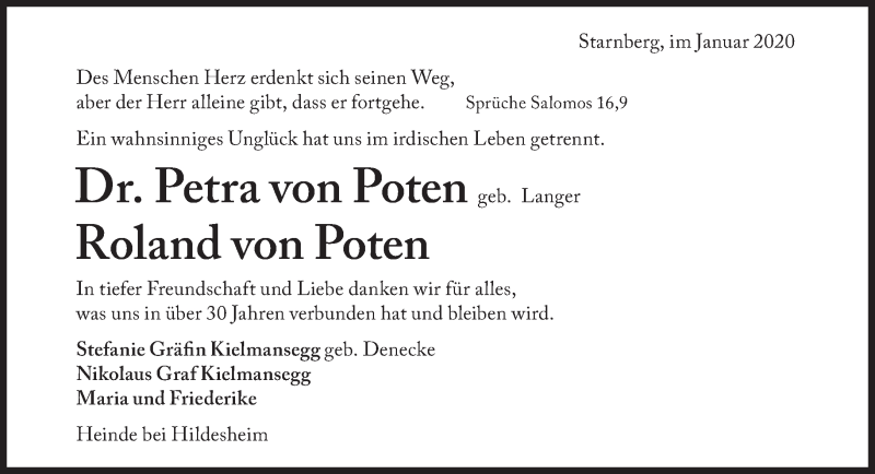  Traueranzeige für Petra von Poten vom 18.01.2020 aus Süddeutsche Zeitung