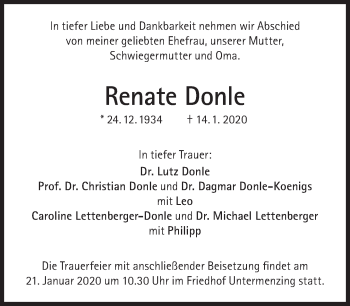 Traueranzeige von Renate Donle von Süddeutsche Zeitung