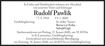 Traueranzeige von Rudolf Pawlik von Süddeutsche Zeitung