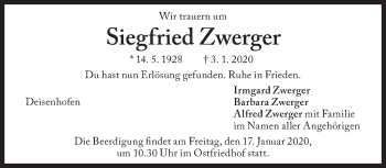 Traueranzeige von Siegfried Zwerger von Süddeutsche Zeitung