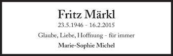 Traueranzeige von Fritz Märkl von Süddeutsche Zeitung 
