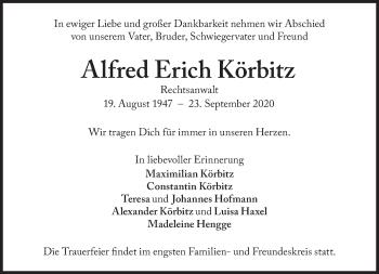 Traueranzeige von Alfred Erich Körbitz von Süddeutsche Zeitung