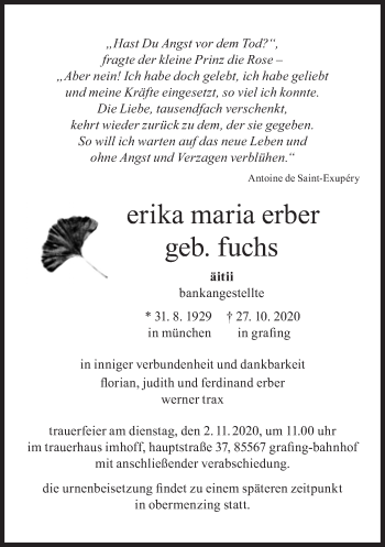 Traueranzeige von Erika Maria Erber von Süddeutsche Zeitung