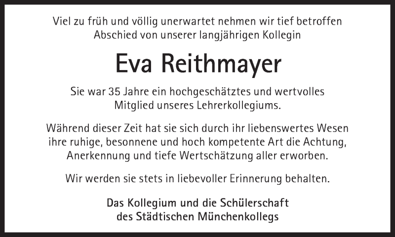  Traueranzeige für Eva Reithmayer vom 10.10.2020 aus Süddeutsche Zeitung