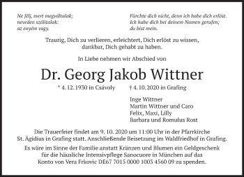 Traueranzeige von Georg Jakob Wittner von Süddeutsche Zeitung