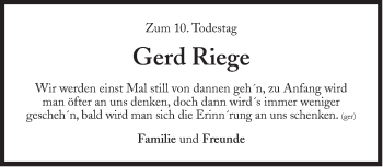 Traueranzeige von Gerd Riege von Süddeutsche Zeitung