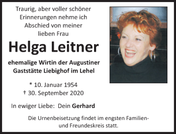 Traueranzeigen Von Helga Leitner | SZ-Gedenken.de