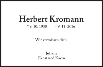 Traueranzeige von Herbert Kromann von Süddeutsche Zeitung