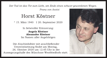 Traueranzeige von Horst Köstner von Süddeutsche Zeitung