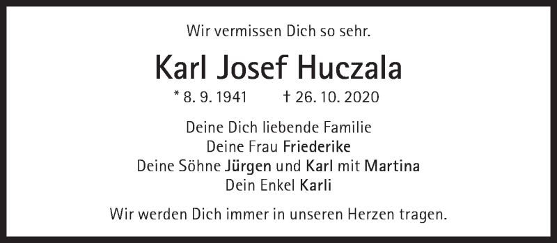  Traueranzeige für Karl Josef Huczala vom 31.10.2020 aus Süddeutsche Zeitung