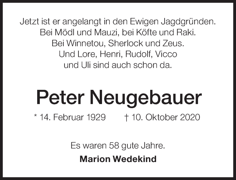  Traueranzeige für Peter Neugebauer vom 17.10.2020 aus Süddeutsche Zeitung