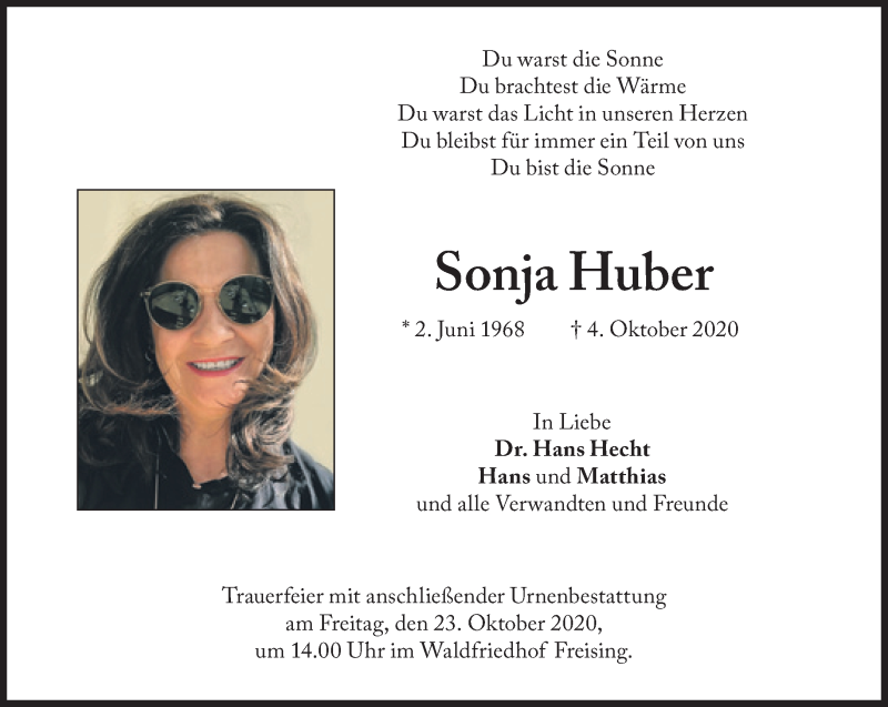  Traueranzeige für Sonja Huber vom 07.10.2020 aus Süddeutsche Zeitung
