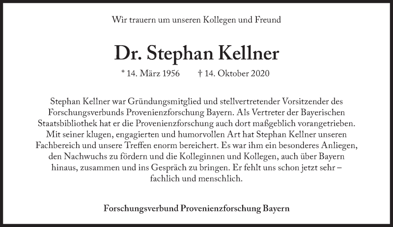  Traueranzeige für Stephan Kellner vom 21.10.2020 aus Süddeutsche Zeitung
