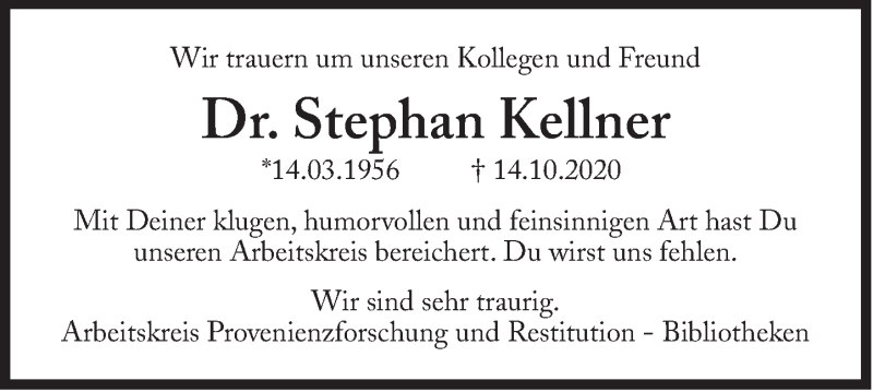  Traueranzeige für Stephan Kellner vom 21.10.2020 aus Süddeutsche Zeitung