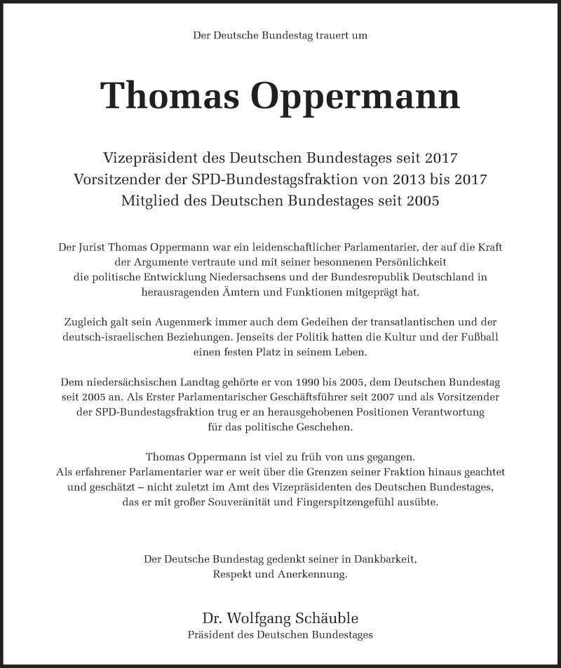 Traueranzeige für Thomas Oppermann vom 30.10.2020 aus Süddeutsche Zeitung