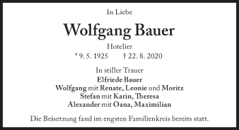 Traueranzeige von Wolfgang Bauer von Süddeutsche Zeitung