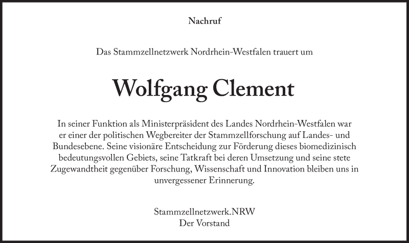  Traueranzeige für Wolfgang Clement vom 02.10.2020 aus Süddeutsche Zeitung