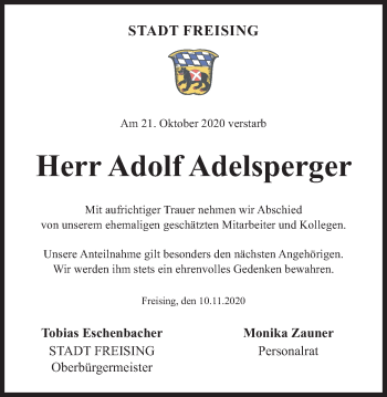 Traueranzeige von Adolf Adelsperger von Süddeutsche Zeitung