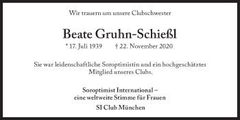 Traueranzeige von Beate Gruhn-Schießl von Süddeutsche Zeitung