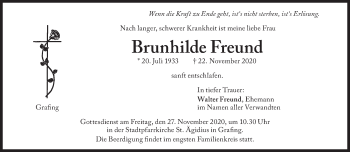 Traueranzeige von Brunhilde Freund von Süddeutsche Zeitung