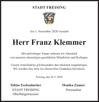 Traueranzeige von Franz Klemmer von Süddeutsche Zeitung