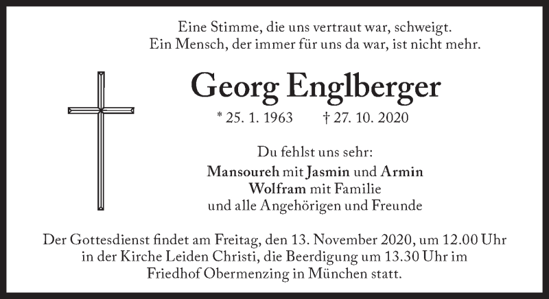  Traueranzeige für Georg Englberger vom 10.11.2020 aus Süddeutsche Zeitung