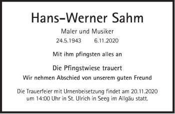 Traueranzeige von Hans-Werner Sahm von Süddeutsche Zeitung