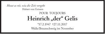 Traueranzeige von Heinrich Gelis von Süddeutsche Zeitung