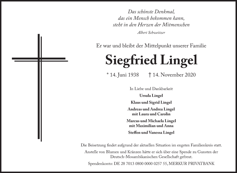  Traueranzeige für Siegfried Lingel vom 17.11.2020 aus Süddeutsche Zeitung