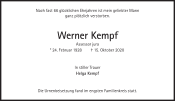 Traueranzeige von Werner Kempf von Süddeutsche Zeitung