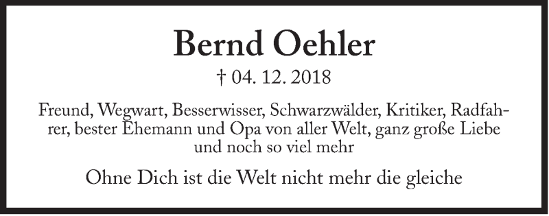  Traueranzeige für Bernd Oehler vom 04.12.2020 aus Süddeutsche Zeitung