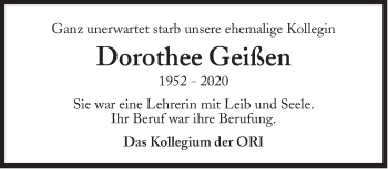 Traueranzeige von Dorothee Geißen von Süddeutsche Zeitung