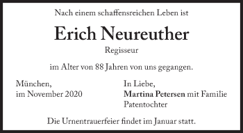 Traueranzeige von Erich Neureuther von Süddeutsche Zeitung