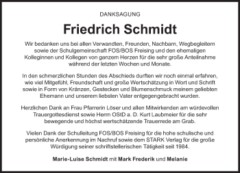 Traueranzeige von Friedrich Schmidt von Süddeutsche Zeitung