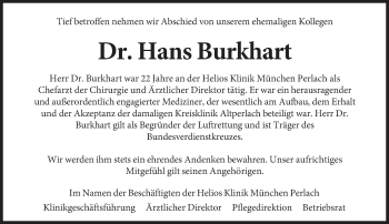 Traueranzeige von Hans Burkhart von Süddeutsche Zeitung