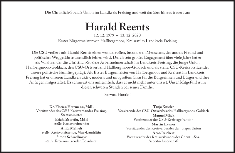  Traueranzeige für Harald Reents vom 18.12.2020 aus Süddeutsche Zeitung