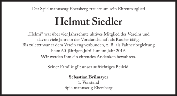 Traueranzeige von Helmut Siedler von Süddeutsche Zeitung