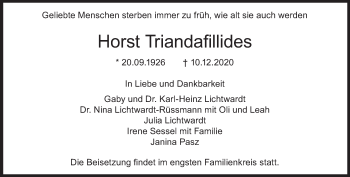Traueranzeige von Horst Triandafillides von Süddeutsche Zeitung