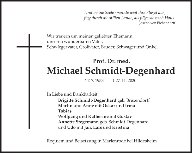  Traueranzeige für Michael Schmidt-Degenhard vom 04.12.2020 aus Süddeutsche Zeitung