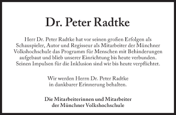 Traueranzeige von Peter Radtke von Süddeutsche Zeitung
