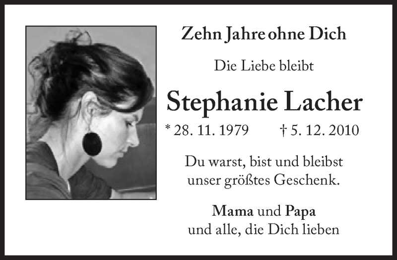  Traueranzeige für Stephanie Lacher vom 05.12.2020 aus Süddeutsche Zeitung