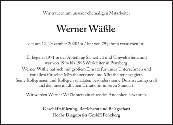 Traueranzeige von Werner Wäßle von Süddeutsche Zeitung